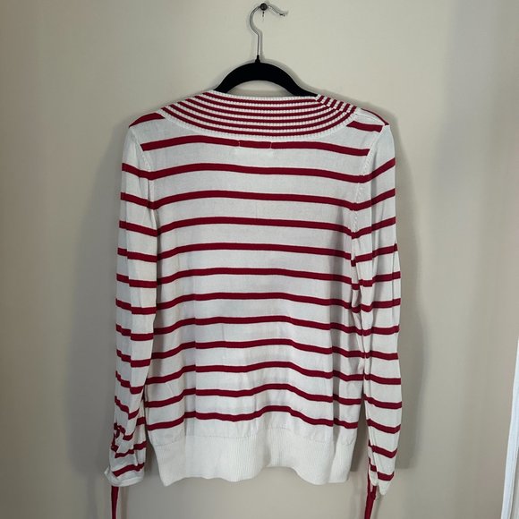 Anthropologie Red and White Nautical V Neck Sweater - Picture 4 of 4